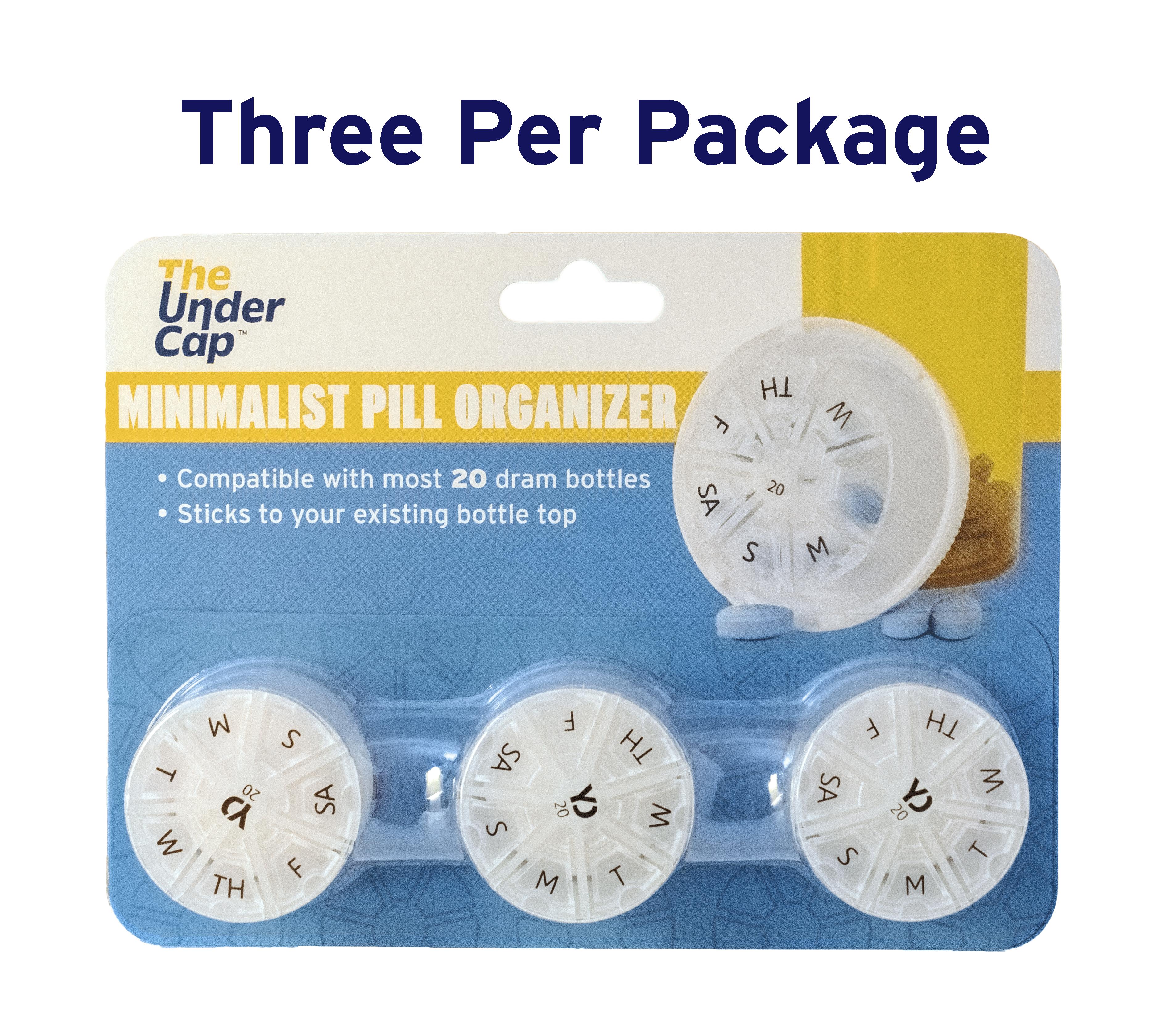 The Under Cap small weekly prescription medication pill organizer - 3 Pack