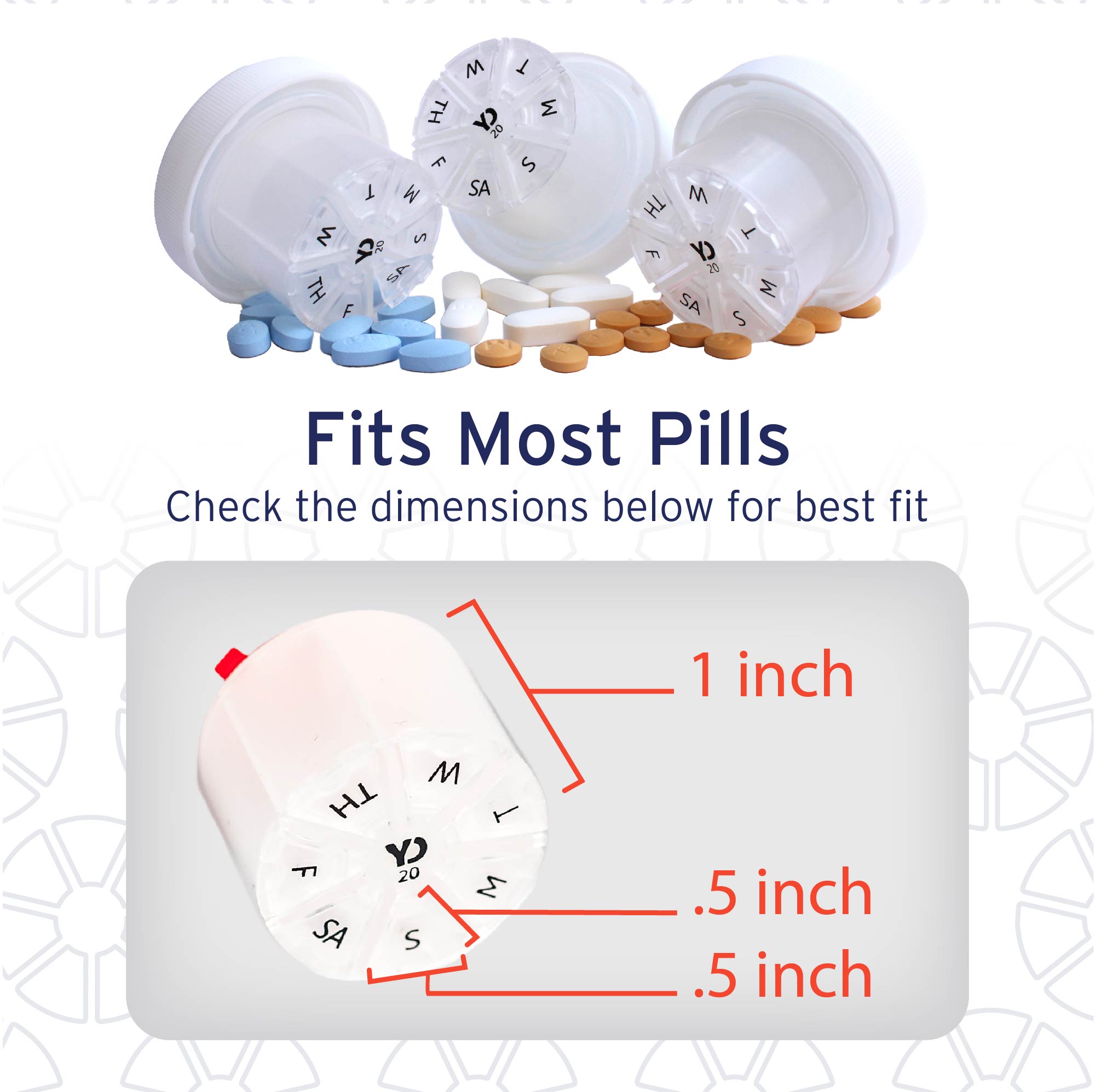 The Under Cap small weekly prescription medication pill organizer - 3 Pack